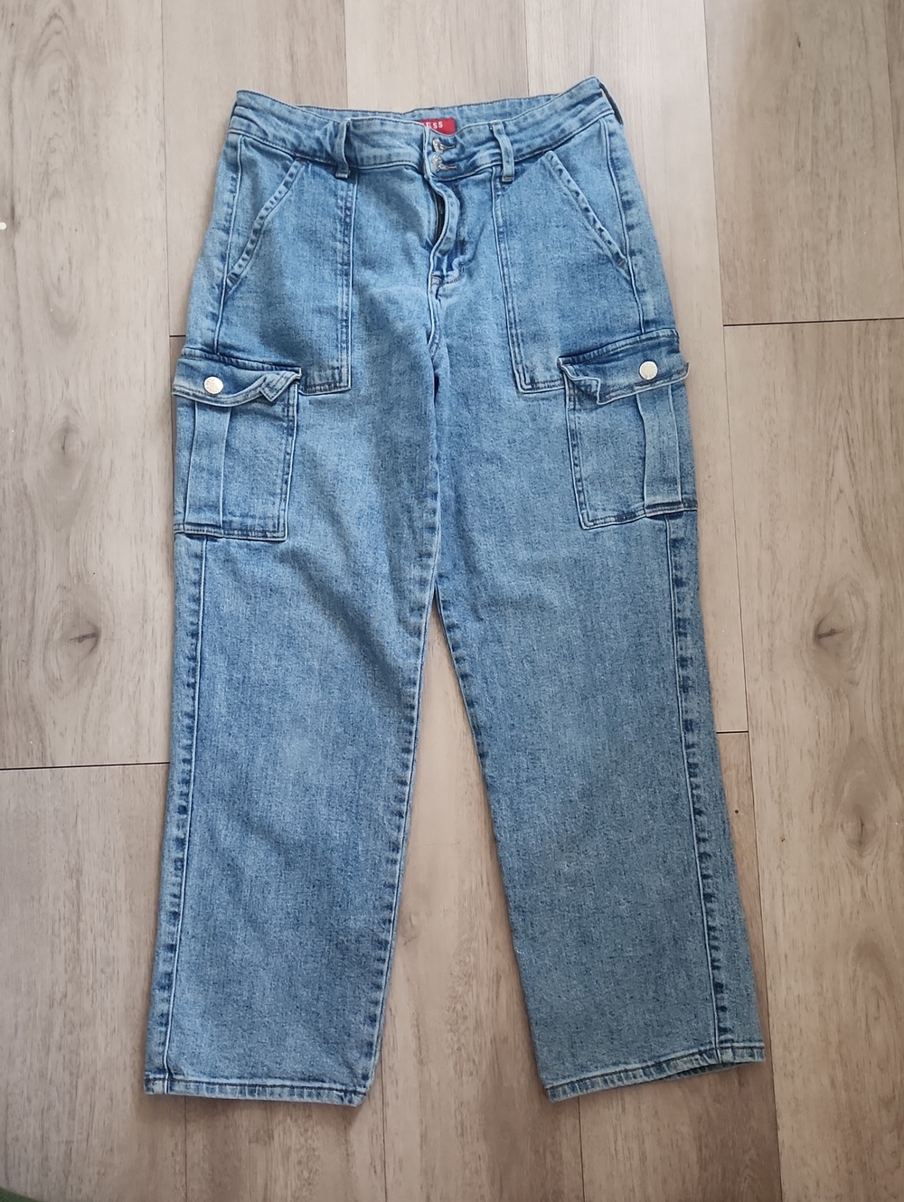 Guess Women’s Light Blue Denim Cargo Jeans - Classic High Waist
